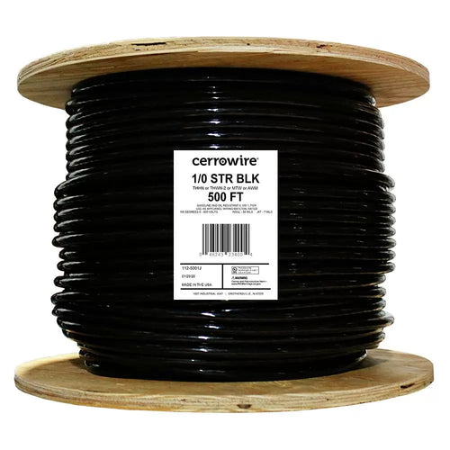 Marmon Home Improvement 500 ft. 1/0 Gauge Black Stranded Copper THHN Wire