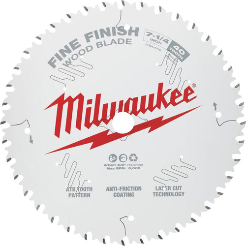 Milwaukee 7-1/4 In. 40-Tooth Fine Finish Circular Saw Blade, Bulk