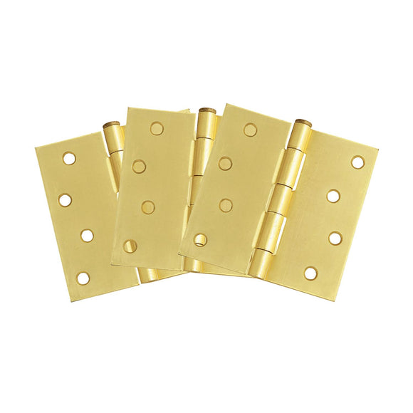 Design House Square Corner Door Hinge in Satin Brass, 4-Inch, 3-Pack