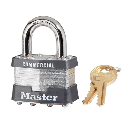 Master Lock Laminated Padlock 1-3/4in (44mm) Wide Laminated Steel Pin Tumbler Padlock, Keyed Alike