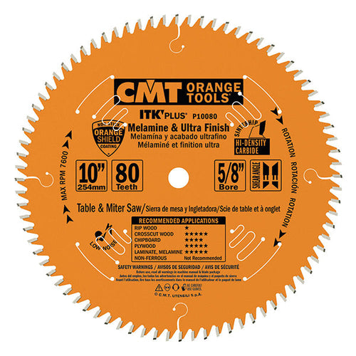 CMT P10080 5/8 Bore ITK Melamine & Ultra Finish Saw Blade, 10 x 80 Teeth