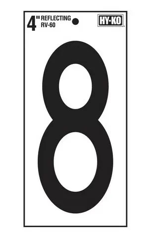 Hy-Ko 4in Black Reflective Vinyl Number '8'