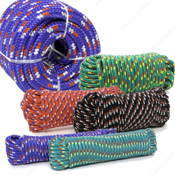 King Cord Polypropylene Diamond Braid Rope - Blue/Black/White//Red/Green/Yellow/Purple - 3/16