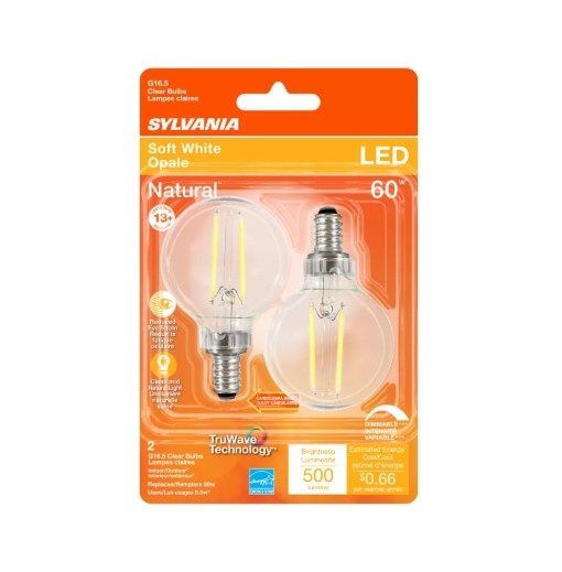 Sylvania Natural G16.5 E12 (Candelabra) LED Bulb 60 Watt Equivalence