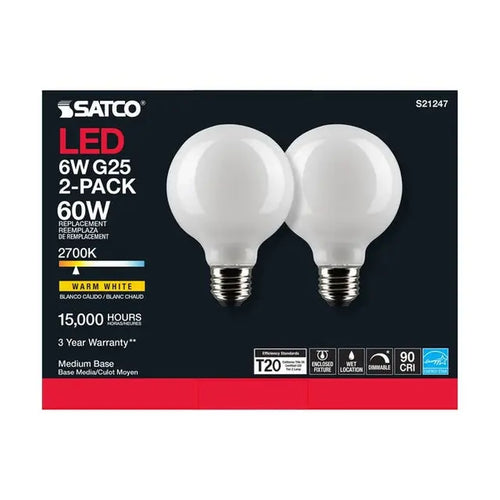 Satco S21247 6G25/LED/WH/927/120V/2PK
