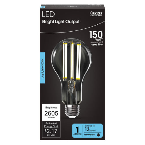 Feit Electric 18W (150 W Replacement) Daylight (5000K) A21 E26 Base Dimmable Bright Light Output LED Filament Light Bulb