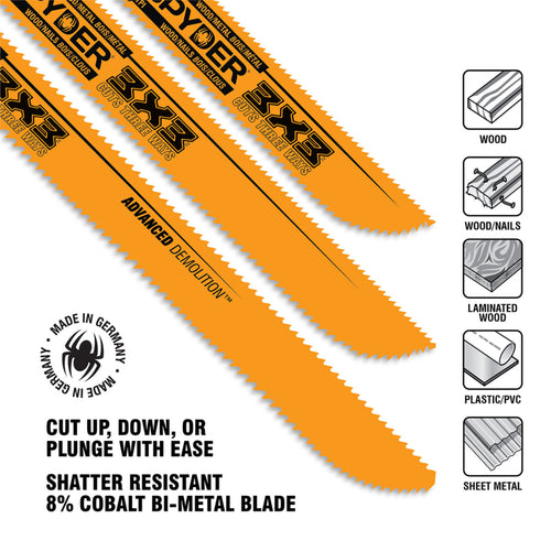 Spyder Double-Sided 8 Wood/Metal Cutting 10/14-TPI Reciprocating Saw Blade 3X3™