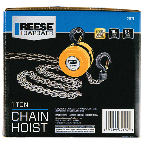 REESE Towpower Chain Hoist, 1 Ton Capacity, 10 Foot Lift Chain, 8.5 Foot Pull Chain