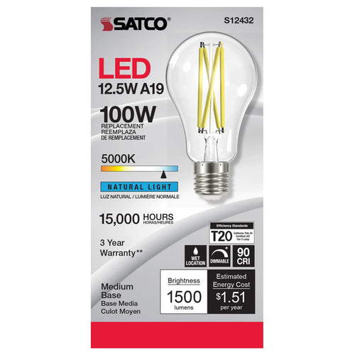 Satco Products S12432 12.5A19/CL/LED/E26/950/120V