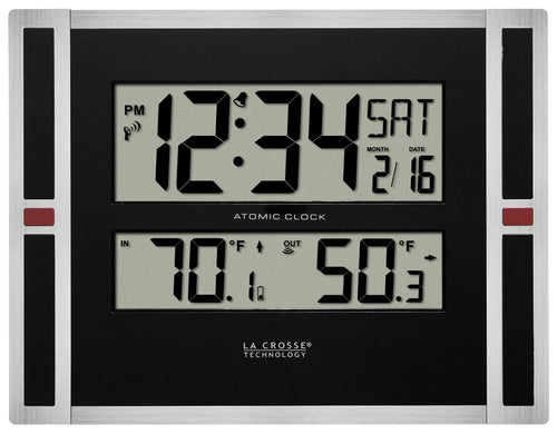 La Crosse Technology Atomic Digital Wall Clock with Indoor/Outdoor Temperature