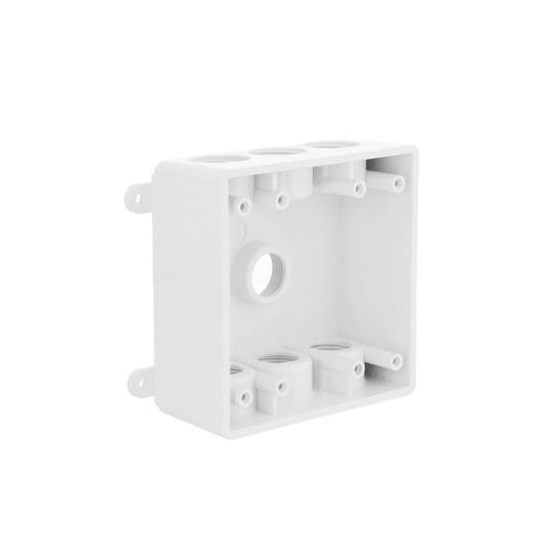 Hubbell 2-Gang Weatherproof Box, Seven 1/2 or 3/4 in. Threaded Outlets, White