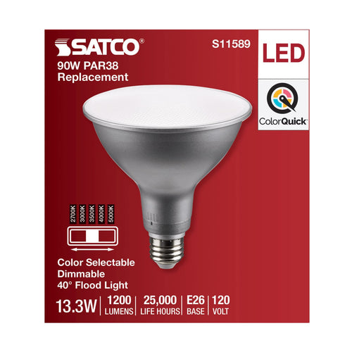 Satco S11589 13.3 Watt PAR38 LED Medium Base Silver Finish CCT Selectable 120 Volt
