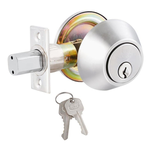 Grip Tight Tools Deadbolt Lock - Stainless Steel Finish US32D - 2 KW1 Keys - 6 in 1 Drive - In Latch - Mobile Home