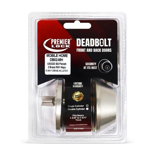 Grip Tight Tools Deadbolt Lock - Stainless Steel Finish US32D - 2 KW1 Keys - 6 in 1 Drive - In Latch - Mobile Home