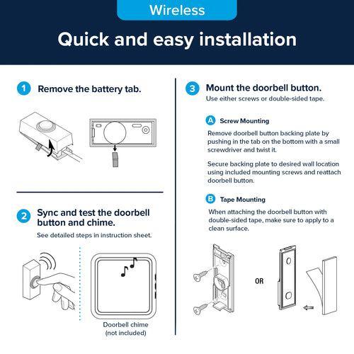 Heath Zenith Black Plastic Wireless Push Button Doorbell