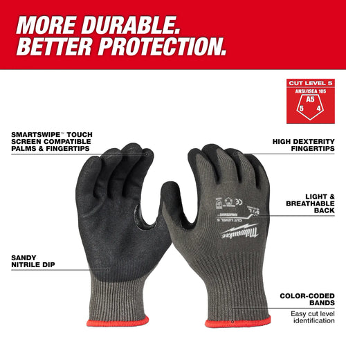 Milwaukee Cut Level 5 Nitrile Dipped Gloves - L