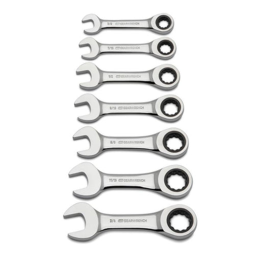 GearWrench 7 Piece 72-Tooth 12 Point Stubby Ratcheting Combination SAE Wrench Set