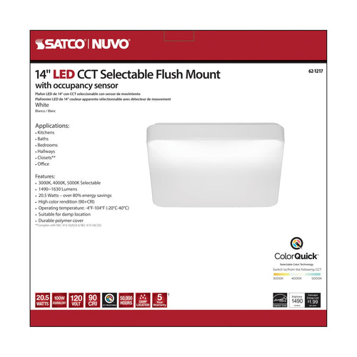 Satco 62-1217 14 Square Acrylic LED Flush