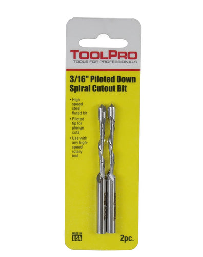 ToolPro 3/16 in. Piloted Down Spiral Cutout Bit - 2 Pack