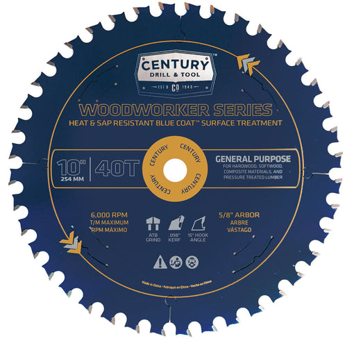 Century Drill And Tool 10″ X 40t Woodworker Series Circular Saw Blade – General Purpose (10″ X 40T)