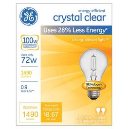 2-Pk., 72-Watt Clear Halogen Light Bulbs