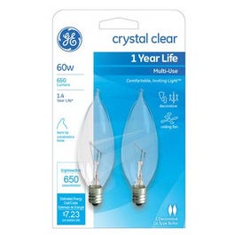 Chandelier Light Bulbs, Flame Shape, Clear, Bent Tip, 60-Watts, 2-Pk.