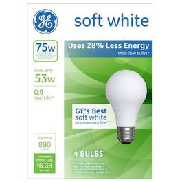 A-Line Halogen Light Bulb, Soft White, 53-Watts, 4-Pk.