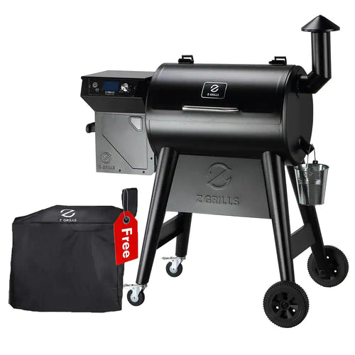 Z Grills 459 sq. in. Pellet Grill and Smoker in Black with Grill Cover Included