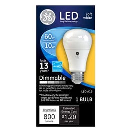 LED Light Bulb, Soft White, Dimmable, 800 Lumens, 10-Watts