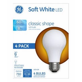 LED Light Bulbs, Soft White, 760 Lumens, 8-Watts, 4-Pk.