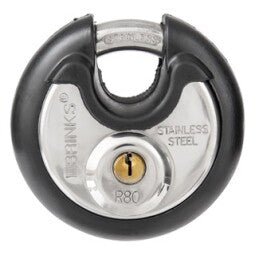 Brinks Commercial 80mm Commercial Stainless Steel Keyed Discus Padlock - Stainless Steel Body with Stainless Steel Shackle