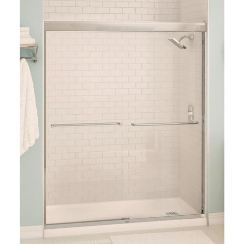 Maax Aura 59.5 In. W. X 71 In. H. Brushed Nickel Frameless Clear Glass Sliding Shower Door
