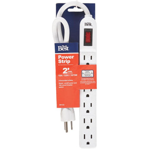 Do it Best 6-Outlet White Power Strip with 2 Ft. Cord