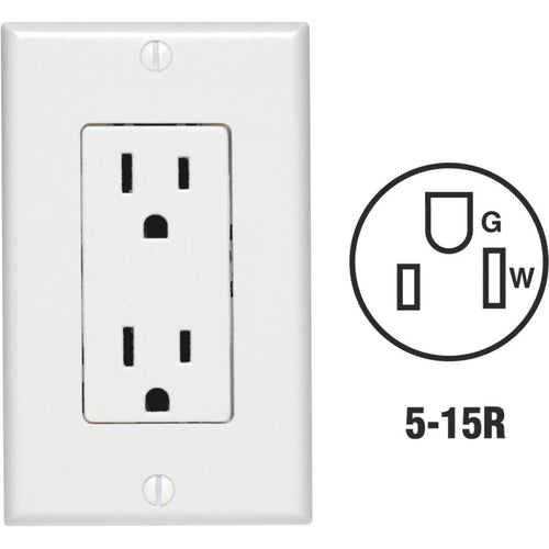 Leviton Decora 15A White Residential Grade 5-15R Duplex Outlet with Wall Plate