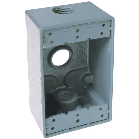 Bell Single Gang 3/4 In. 3-Outlet Gray Aluminum Weatherproof Electrical Box