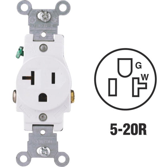 Leviton 20A White Commercial Grade 5-20R Shallow Single Outlet