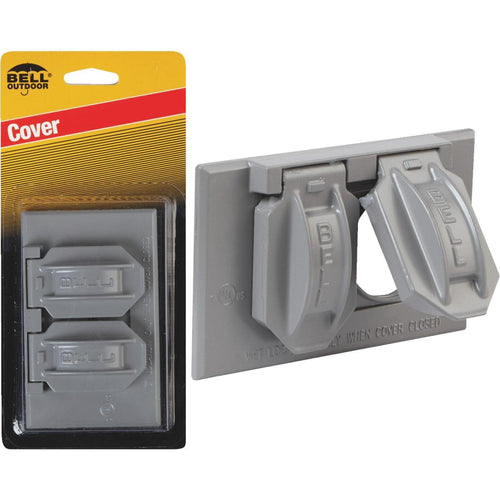 Bell Horizontal Duplex Aluminum Gray Weatherproof Outdoor Outlet Cover, Carded