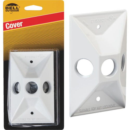 Bell 3-Outlet Rectangular Zinc White Cluster Weatherproof Outdoor Box Cover, Carded