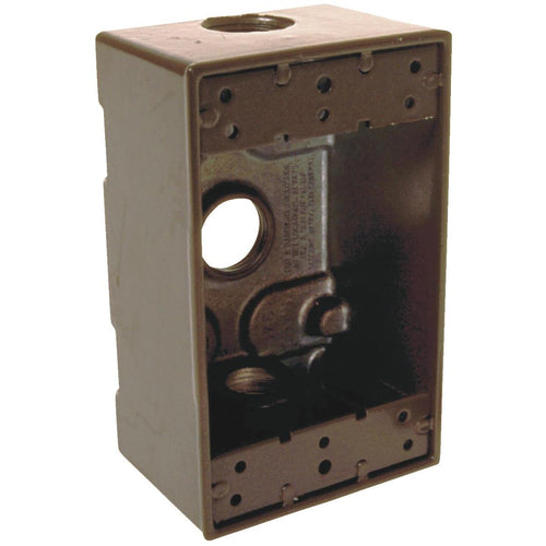 Bell Single Gang 1/2 In. 3-Outlet Bronze Aluminum Weatherproof Outdoor Outlet Box, Carded