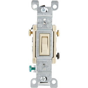 Leviton Quiet Grounded Toggle Ivory 15A 3-Way Switch