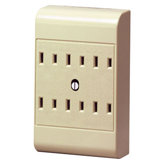 Leviton 15 Amp, 125 Volt, 2-Wire, 2-Pole 6-Outlet Adapter, Surface Mounting - Ivory (125 V, Ivory)